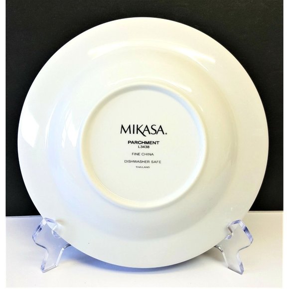 Set/12 Mikasa Parchment L-3438 8.5" Rim Soup Bowl Platinum Trim 2002-2010 - Picture 4 of 5